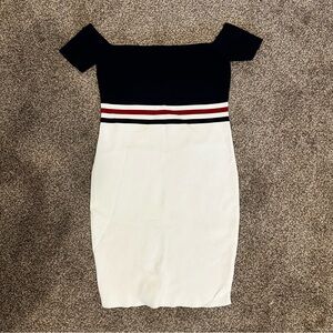 NanaMacs Blue, Red, & White Off-Shoulder Mini Dress
